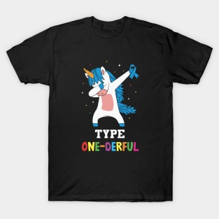 Type One-Derful Unicorn Funny Diabetic Type 1 Diabetes T1D T-Shirt